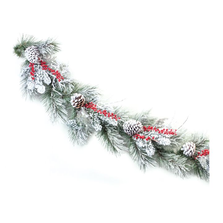 Snowy Pine with Berry Garland 6'L PVC for Holiday and Winter Decor