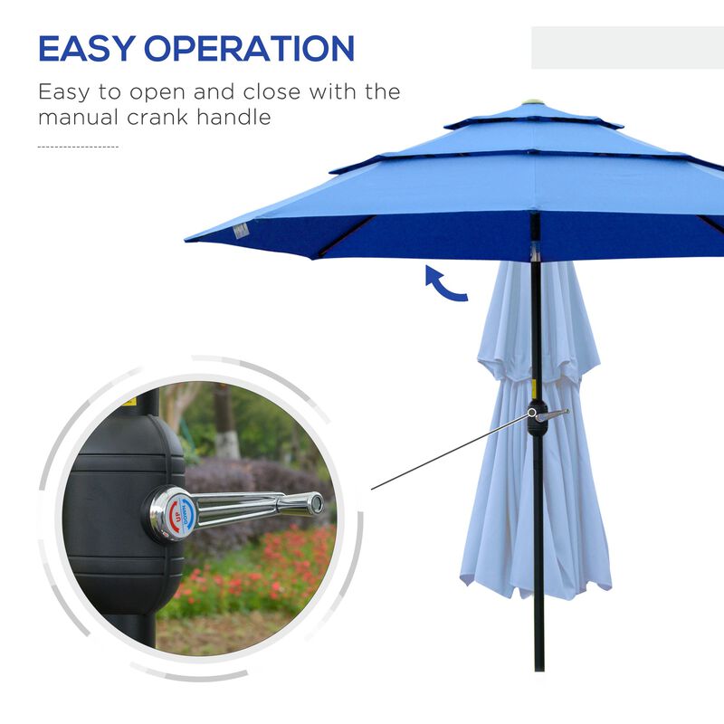 Dark Blue Outdoor Shade: 9' 3-Tier Market Umbrella with Crank