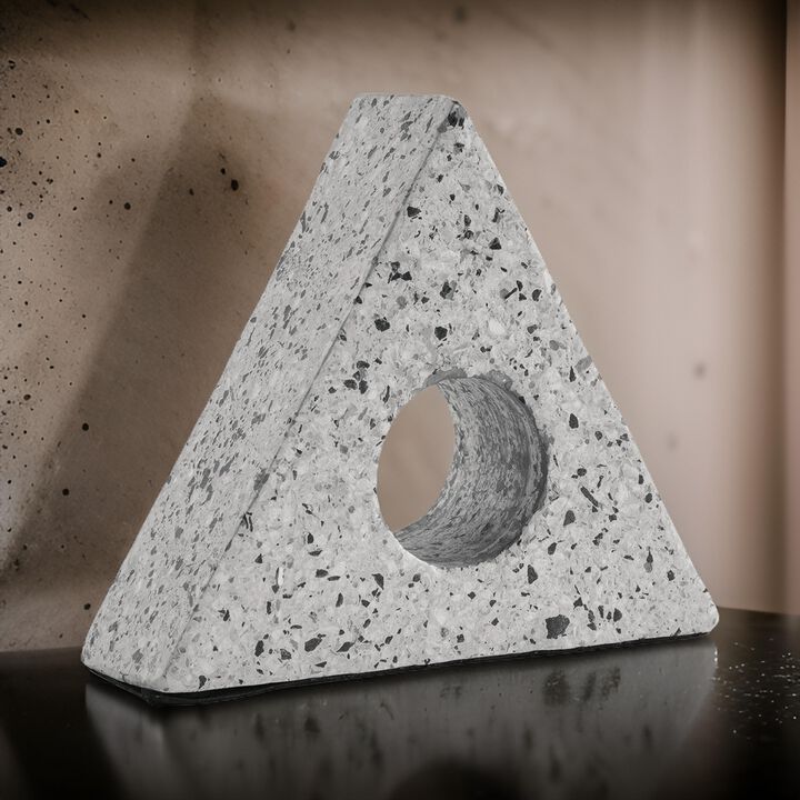Sofy Triangle Sculpture Decor Set of 2, Black, White Marble Flecks, Cement - Benzara