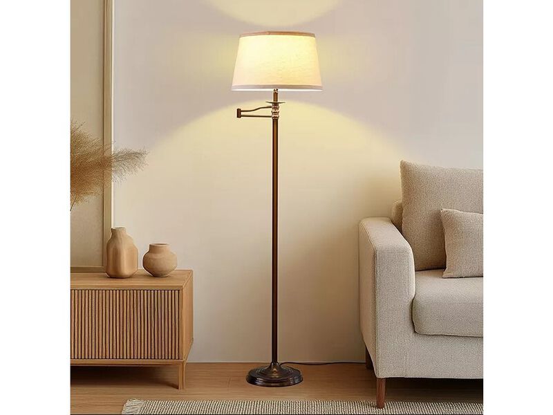 Brightech Caden 62" LED Modern Floor Lamp with Swing Arm & Drum Shade