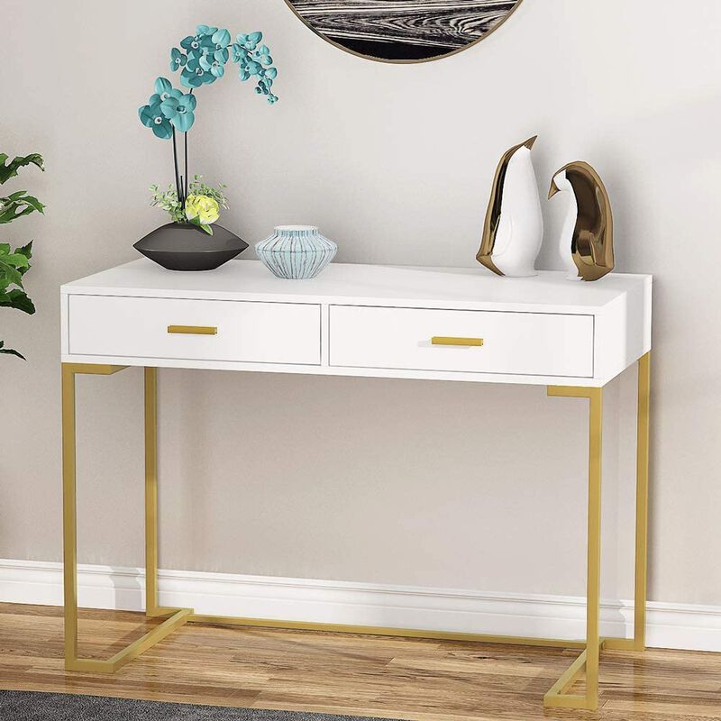 Small Computer Desk, Modern Simple 40 inch Home Office Desk Study Table Writing Desk, Makeup Vanity Desk with Drawers