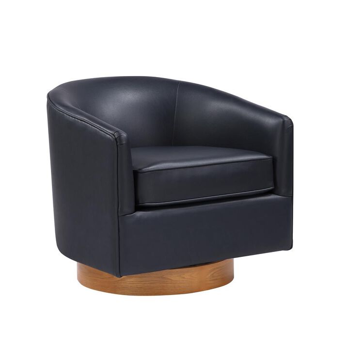 Comfort Pointe Irving Midnight Blue Faux Leather Wood Base Barrel Swivel Chair