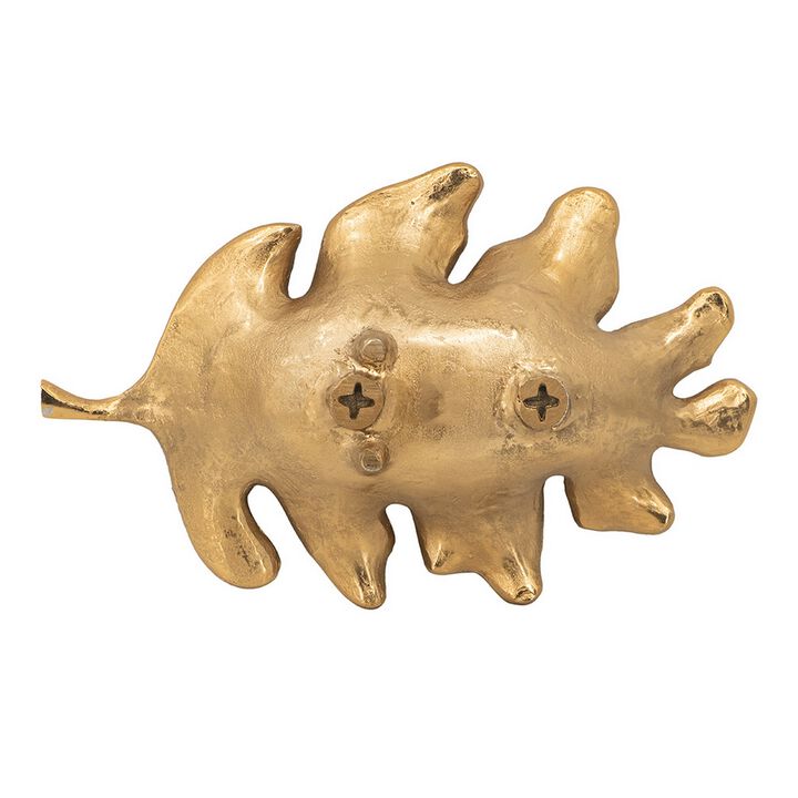 19 Inch Decorative Plate Tray, Oak Leaf Design, Gold Finished Aluminum - Benzara