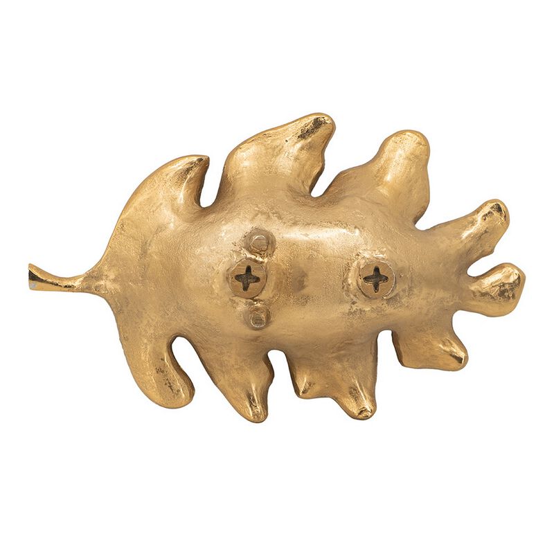 19 Inch Decorative Plate Tray, Oak Leaf Design, Gold Finished Aluminum - Benzara