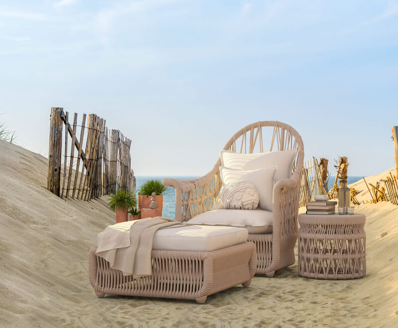Dana Rope Ottoman in Linen Canvas w/ Self Welt