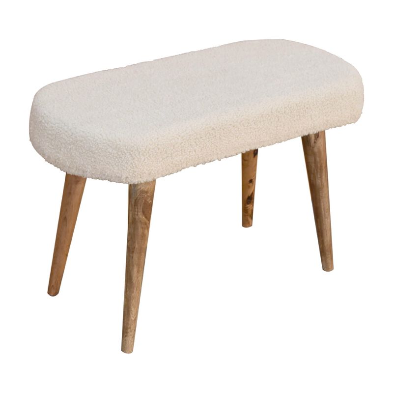 Solid Wood oak-ish Boucle Cream Nordic Bench