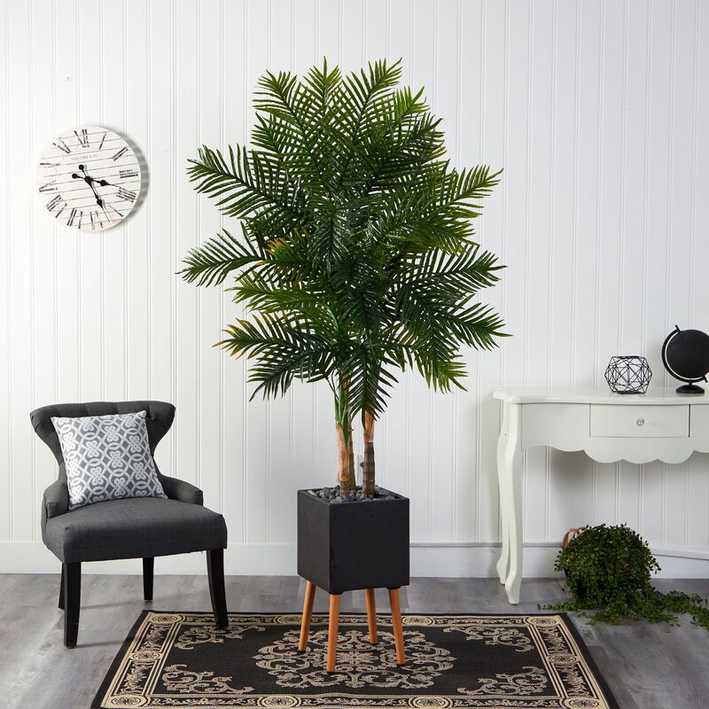 Hivvago 70 Inches Areca Palm Artificial Tree in Black Planter with Stand