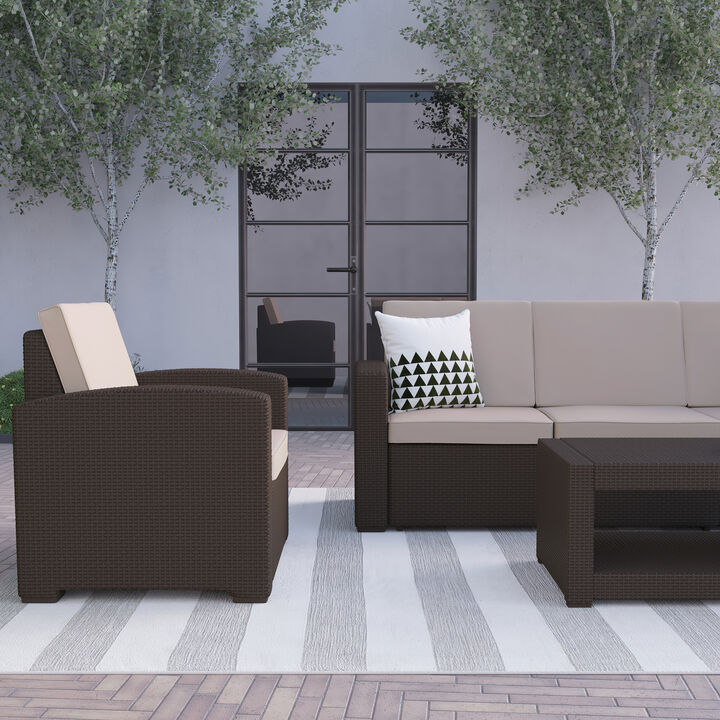 4 PC Brown Outdoor Rattan Set