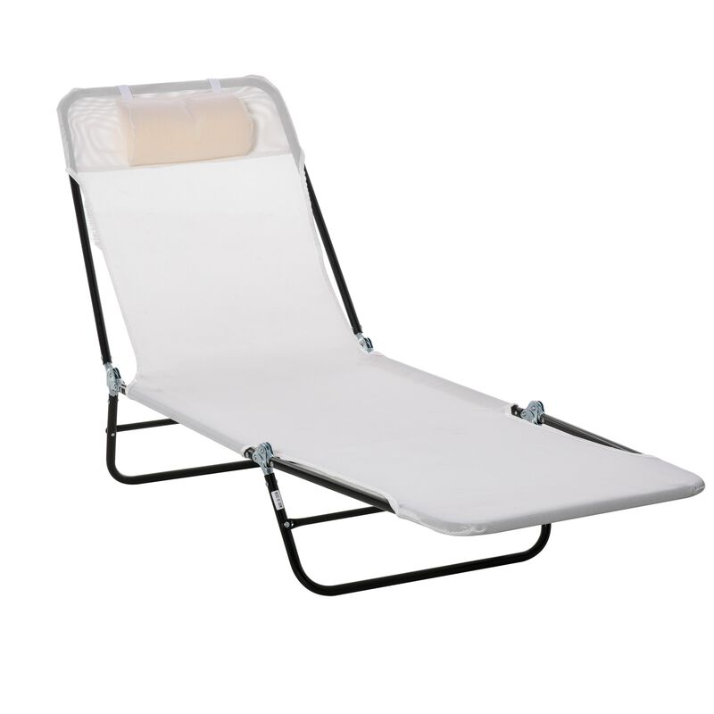 Cream White Lounger: Folding 5-Level Adjustable Chaise with Headrest