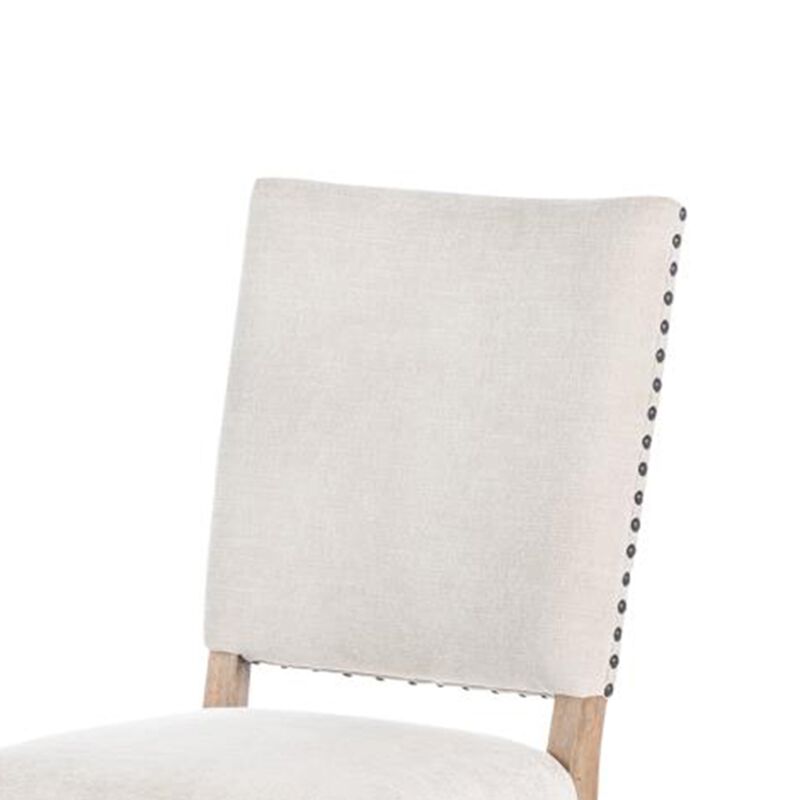Nox Dining Side Chair Set of 2, Off White Upholstery, Nailhead Trim - Benzara