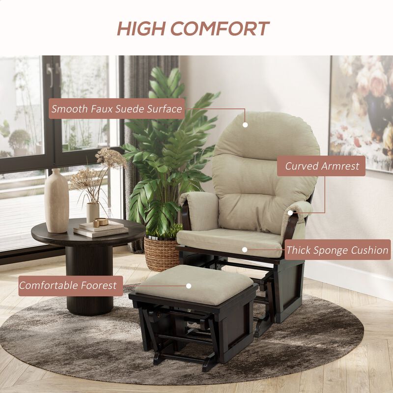 Cream White Baby Rocker: Nursery Glider Chair with Ottoman