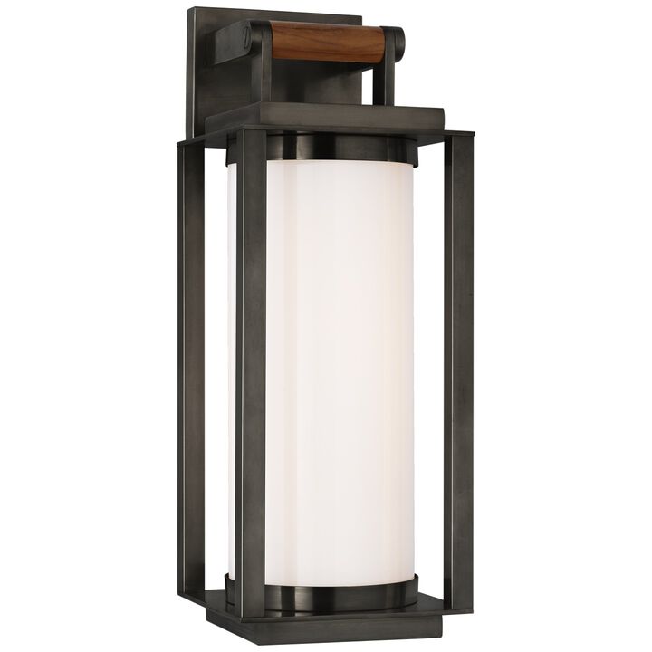 Northport Medium Bracketed Wall Lantern in Bronze and Teak with White Glass