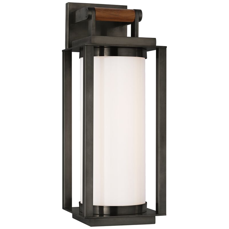 Northport Medium Bracketed Wall Lantern in Bronze and Teak with White Glass
