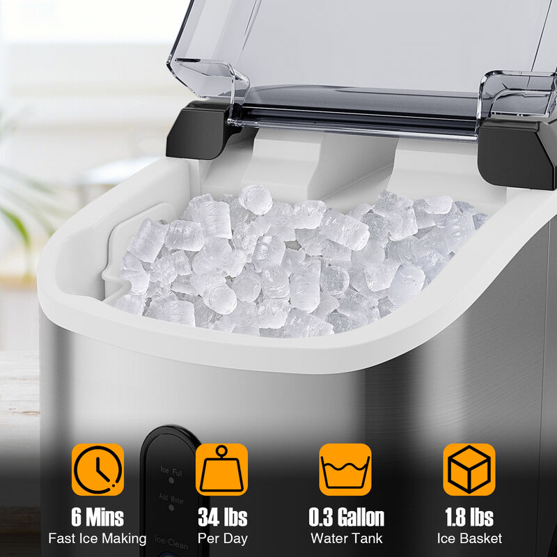Countertop Nugget Ice Maker with Soft Chewable Pellet Ice for Home or Office Use
