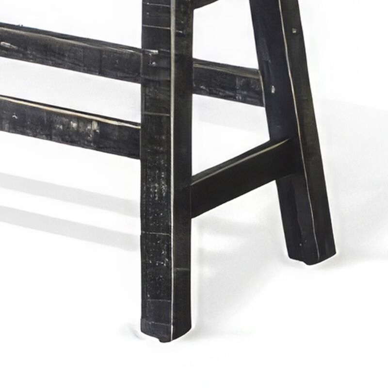 Rena Counter Height Bench, 33 Inch Rustic Black Mahogany Wood Frame - Benzara