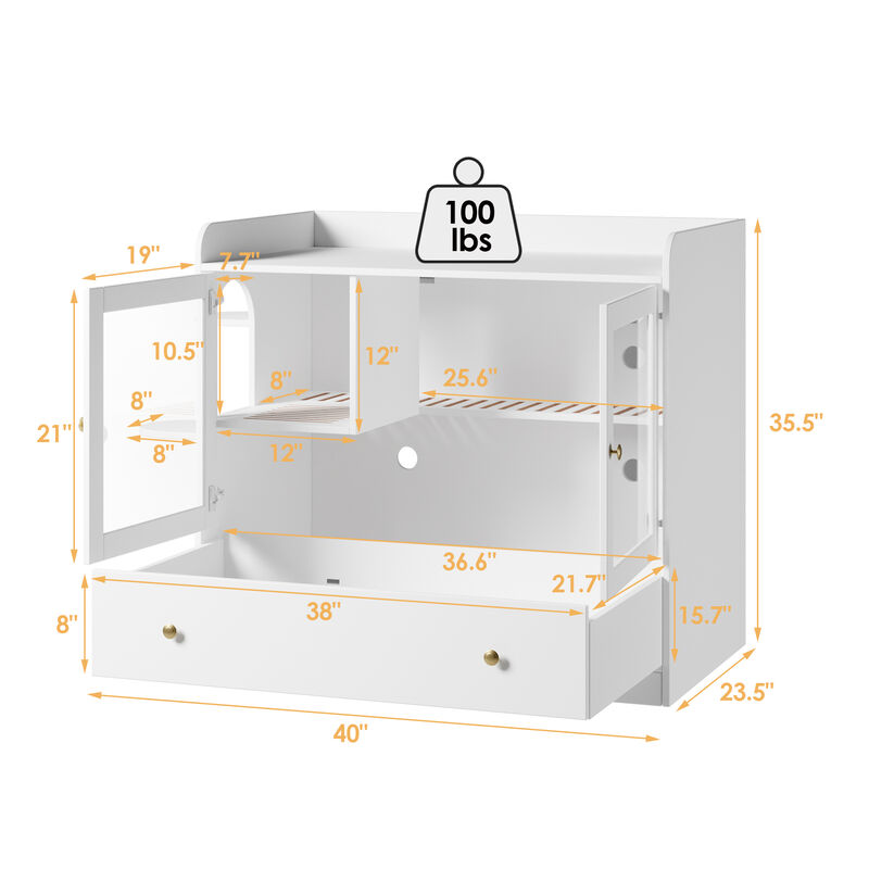 Extra Large Cat Litter Box Furniture Hidden, Cat Condo Pet House with Stairs, Cat Litter House for Living Room, White