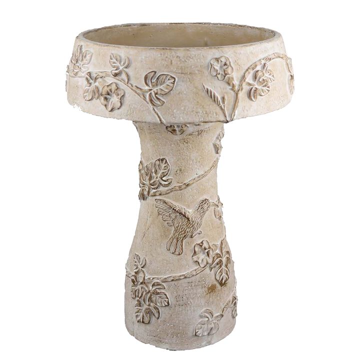 Menon Bird Bath Feeder, Decorative Designs White Terracotta, 20 Inch - Benzara