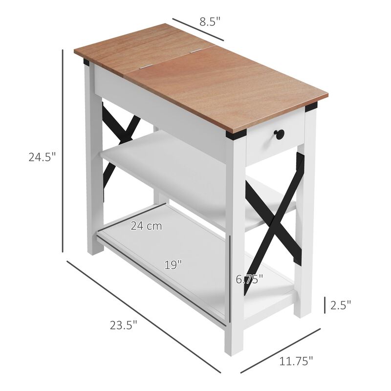 White End Side Table: Charging Station, 2 USB, 1 Outlet, 11.75" x 23.5" x 24.5"