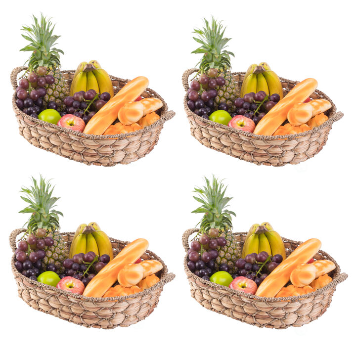 Set of 4 Seagrass Fruit Bread Basket Tray with Handles, Large