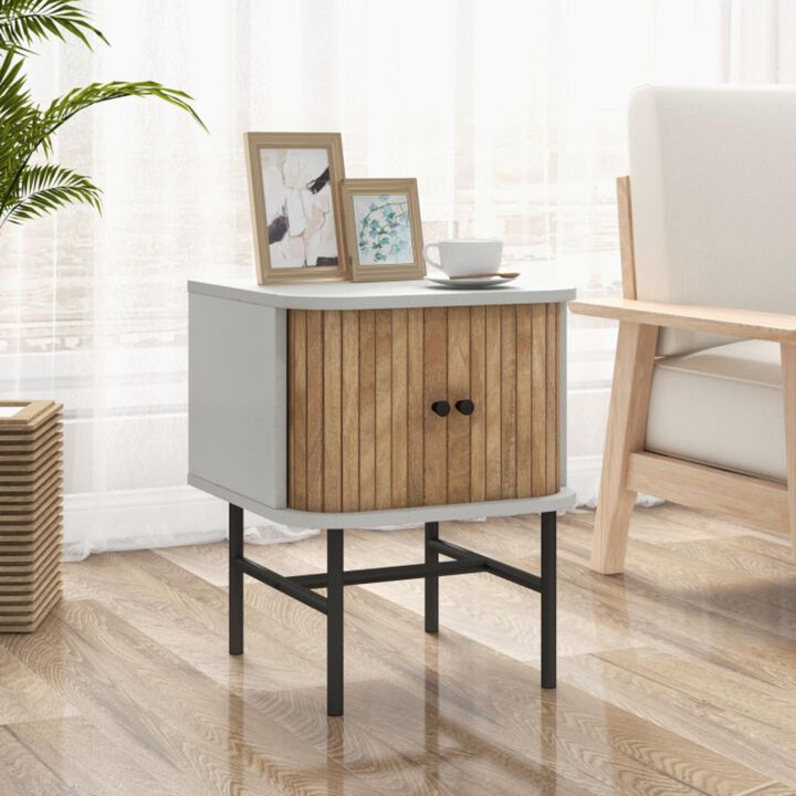 Hivvago Mid-century Modern Nightstand with Sliding Doors and Storage Cabinet