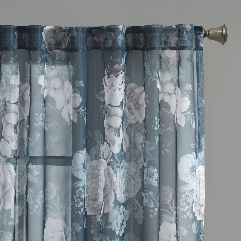 Gracie Mills Caelum Mauve Floral Print Rod Pocket and Back Tab Voile Sheer Curtain