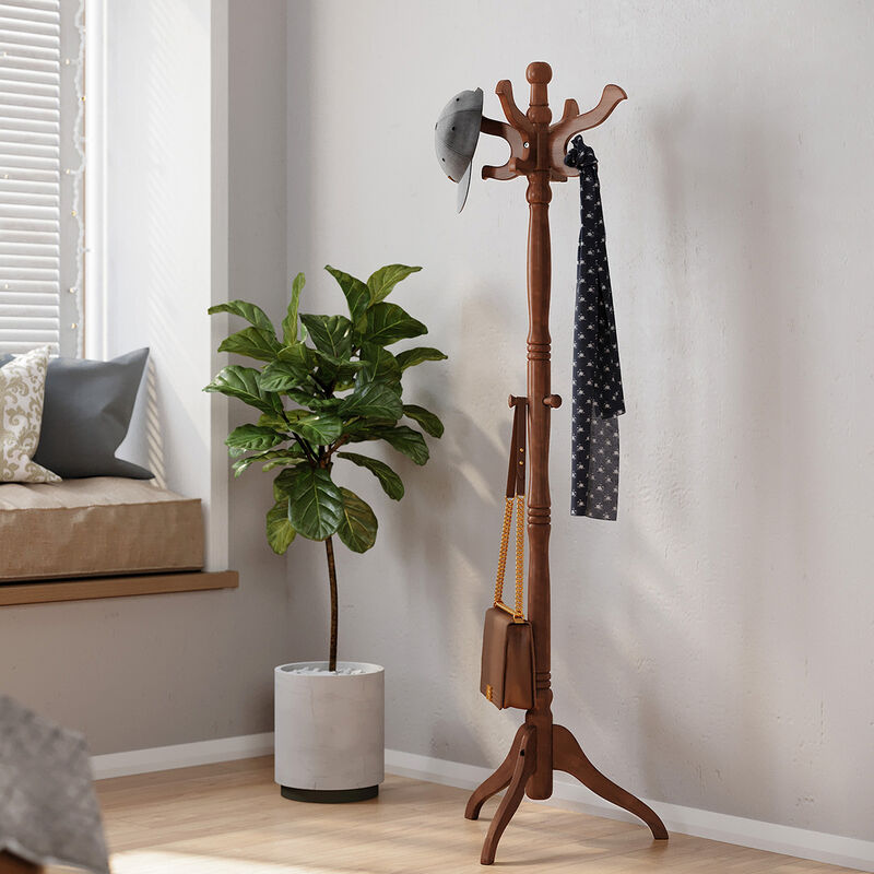 Coat Rack Free Standing with 11 Hooks, Wooden Hall Tree Coat Hat Tree