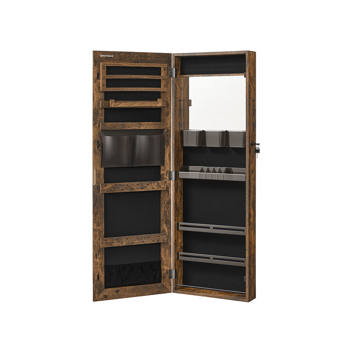 Lockable Wall-Mounted Jewelry Cabinet with Full-Length Frameless Mirror