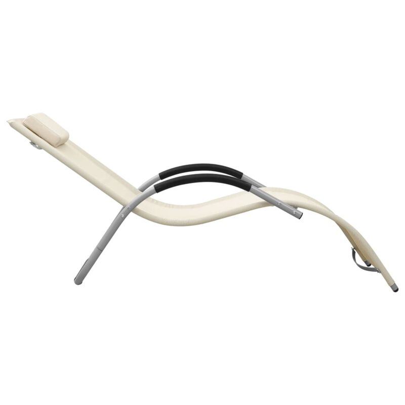 vidaXL Sun Lounger for Patio and Beach Use - Weather-Resistant Textilene in Cream and Gray, Sturdy Aluminum & Powder-Coated Steel Frame, Equipped with Pillow