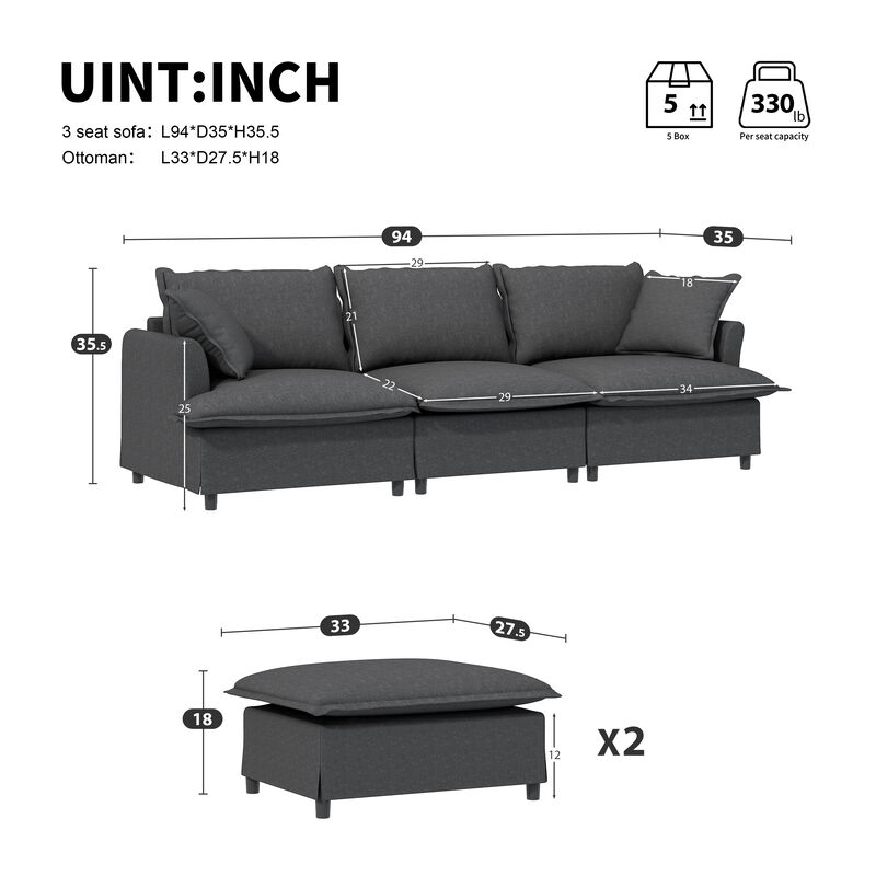 Merax Chenille Sectional Sofa with Ottoman