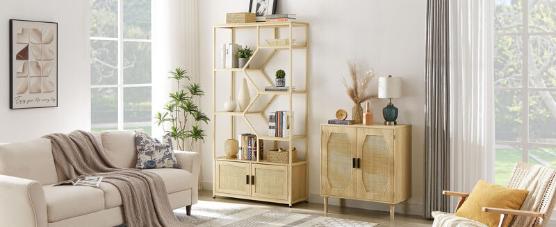 7-Tier Bookshelf & Storage Rack with Cabinet for Living Room & Home Office