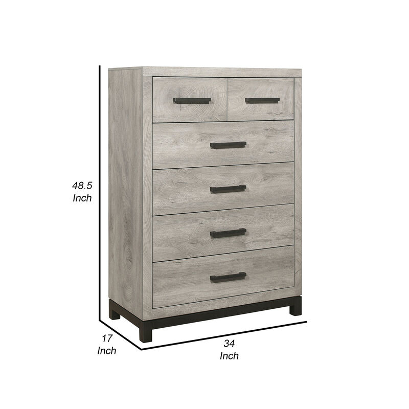 Deena 49 Inch 6 Drawer Tall Dresser Chest with Metal Handles, Light Gray - Benzara