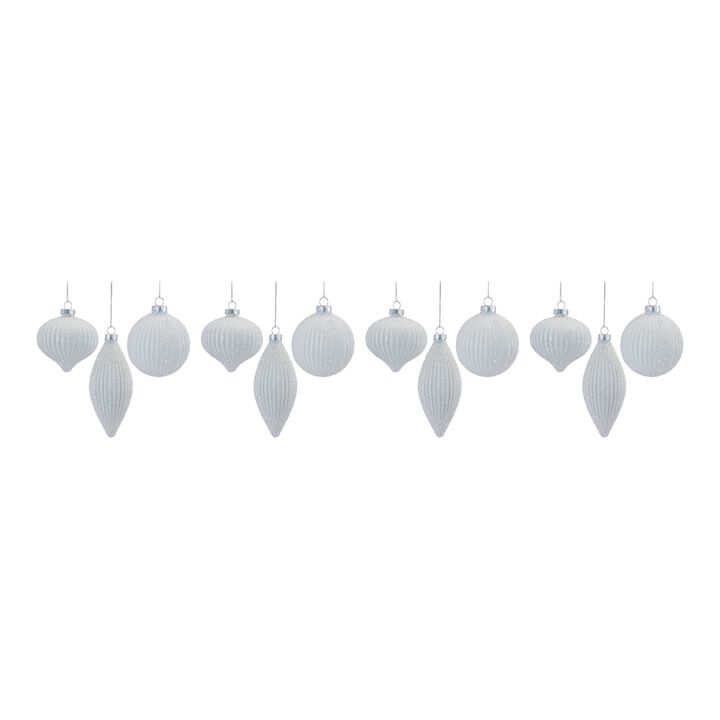 Glitter Ribbed Glass Ornament (Set of 12)