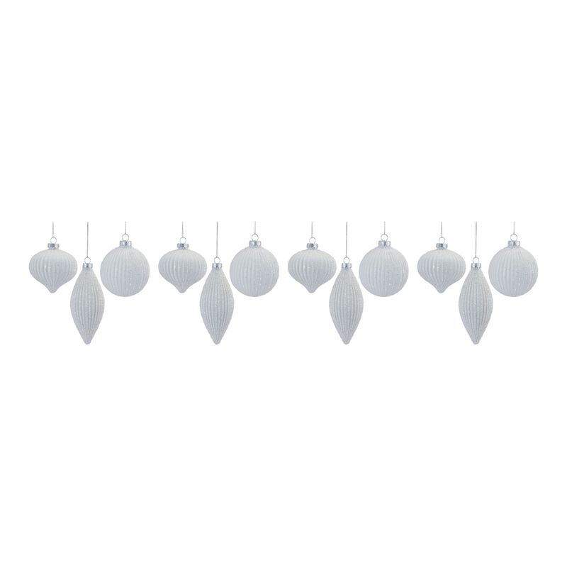 Glitter Ribbed Glass Ornament (Set of 12)