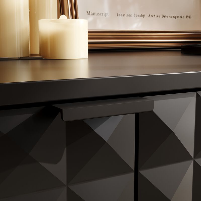 FUFU&GAGA Modern Black Storage Cabinet with Gold Legs, P2 MDF, with Textured Doors and Adjustable Shelves (55.3" W x 21.9" H x 15.7" D), Black