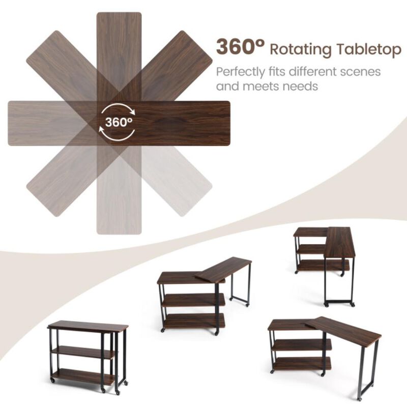 Hivvago 360° Free Rotating Sofa Side Table with Storage Shelves and Casters
