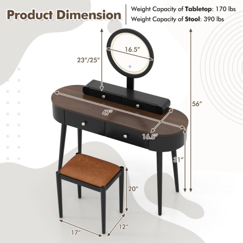 Hivvago Makeup Vanity Table Set with LED Mirror and 3 Spacious Drawers