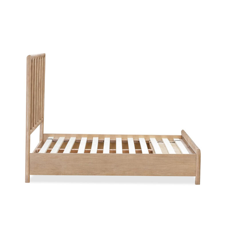 Dory King Size Bed, Panel Vertical Wood Bar Headboard, Light Brown Acacia - Benzara