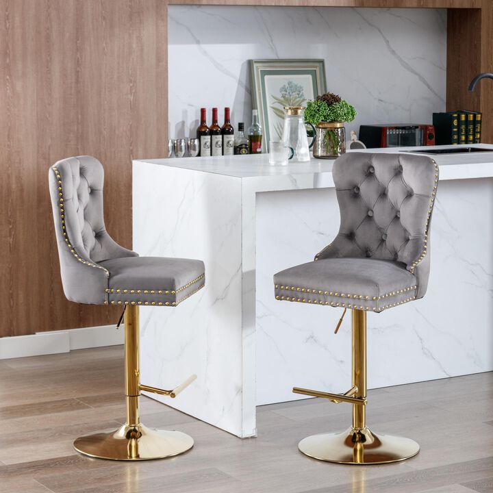 Swivel Barstools Modern Upholstered Counter Chairs with Tufted Back & Adjustable Seat for Kitchen & Bar