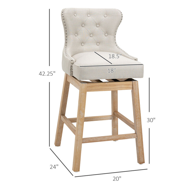 Cream Fabric Bar Stools, 180 Swivel, 30" Set of 2