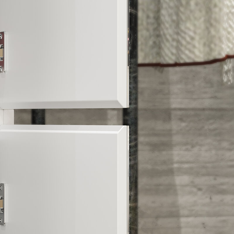 White High Gloss Mirrored Doors 31.5 in. W Wardrobe Armoires W/Mirror Doors, Hanging Rod 70.9 in. H x 15.7 in. D
