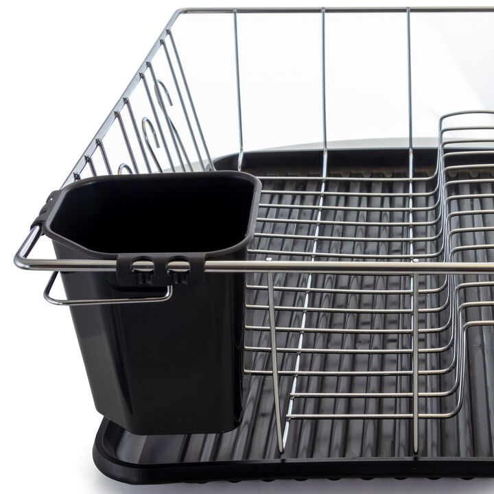 Megachef 16 Inch Chrome Plated and Plastic Counter Top Drying Dish Rack in Black