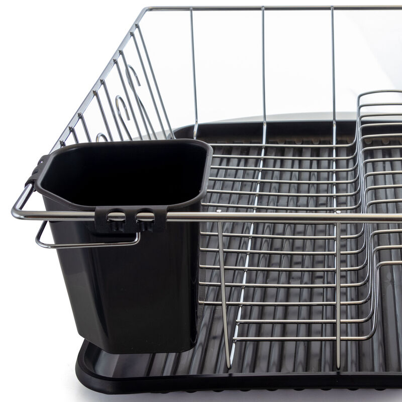 Megachef 16 Inch Chrome Plated and Plastic Counter Top Drying Dish Rack in Black