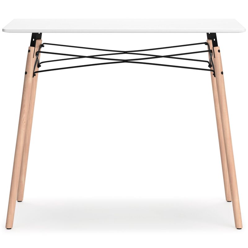Laara Home Office Desk, White, Brown Wood, Metal Leg Braces, 36 Inch - Benzara