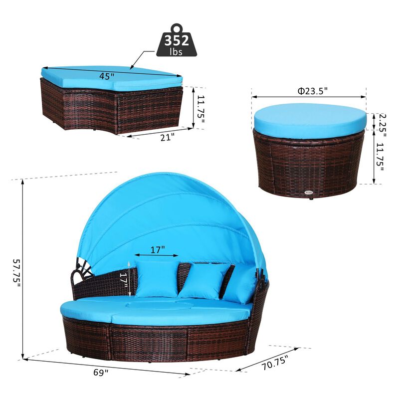 Rattan Poolside Oasis: 4pc Canopied Daybed Sofa Set in Mocha Brown