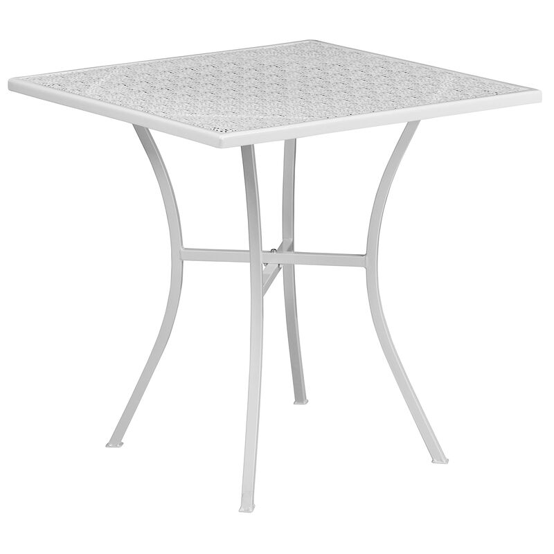 Flash Furniture Commercial Grade 28" Square White Indoor-Outdoor Steel Patio Table Set with 2 Square Back Chairs