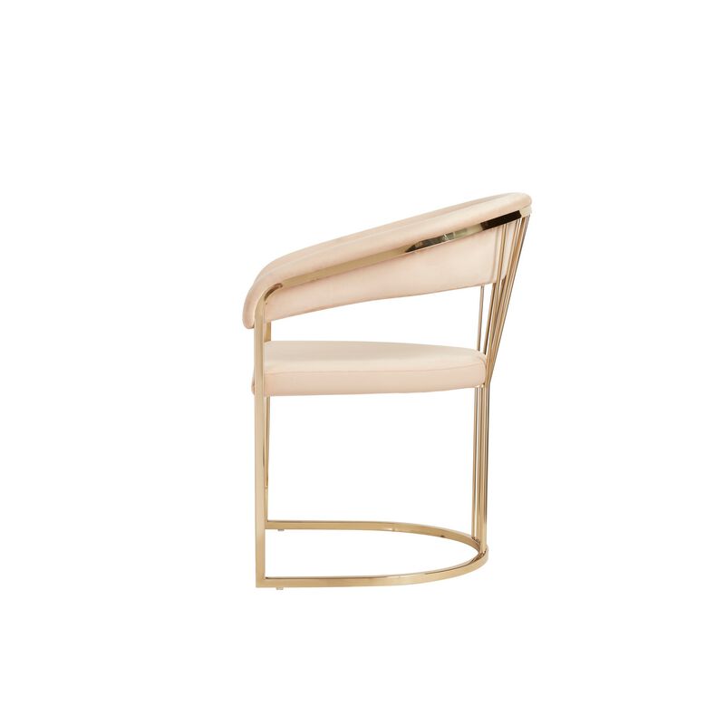 24 Inch Modern Dining Chair, Beige Velvet Seat Gold Cantilever Windsor Base-Benzara
