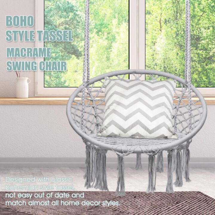 Hivvago Hanging Macrame Hammock Chair with Handwoven Cotton Backrest