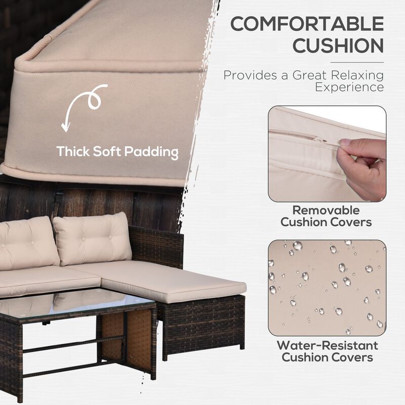 Cozy Garden Chat Set: 3-Piece Wicker Sectional with Cushioned Chaise