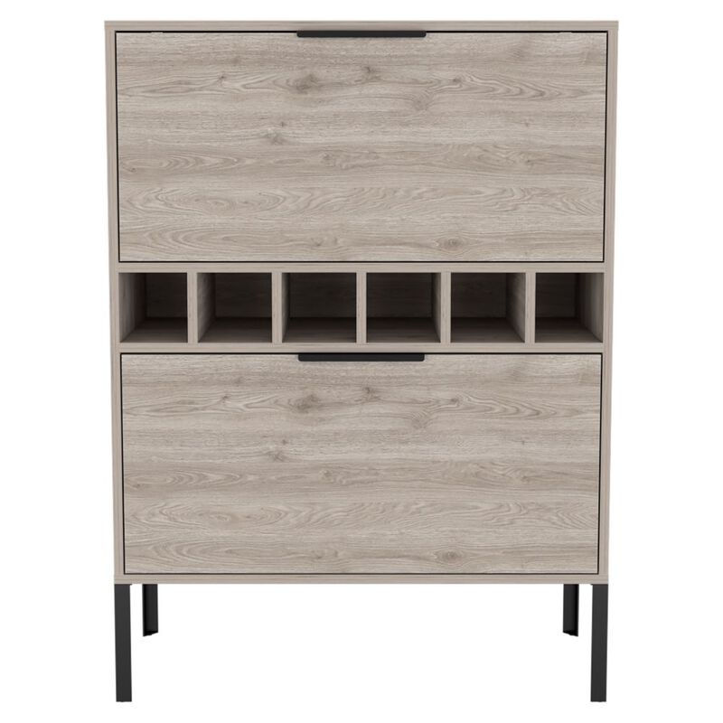 DEPOT E-SHOP Staten Bar Cabinet, Six Built-in Wine Rack, Two Door Flexible Cabinets, Light Gray