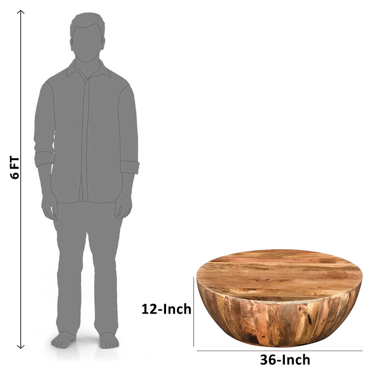 Mango Wood Coffee Table In Round Shape, Dark Brown-Benzara